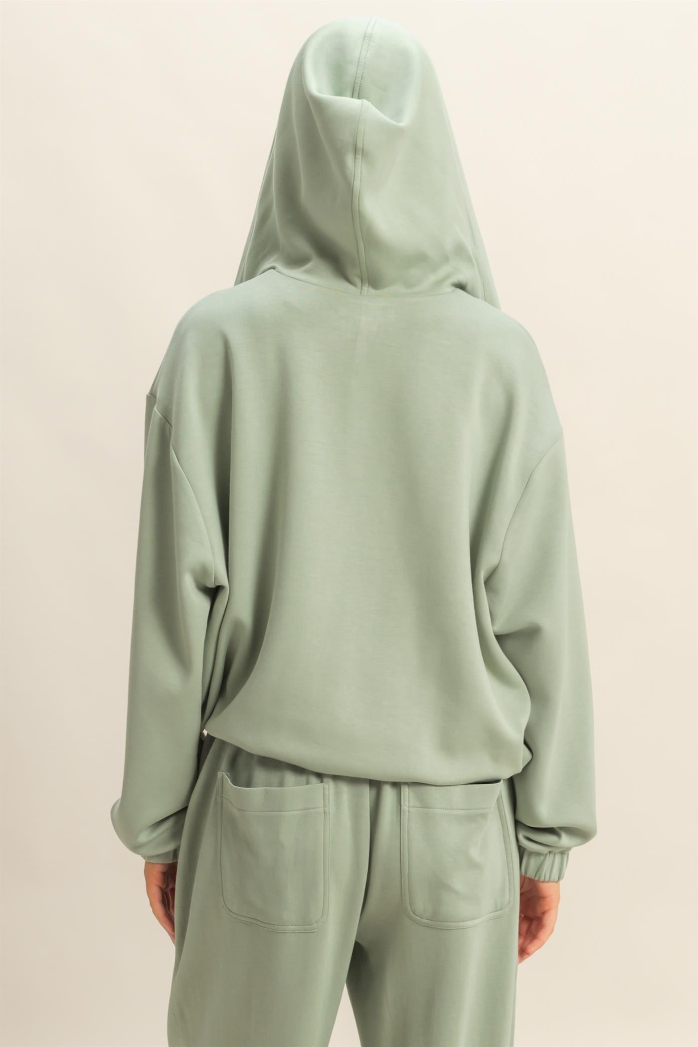  Nora Drawstring Hem Hoodie, Sage Green