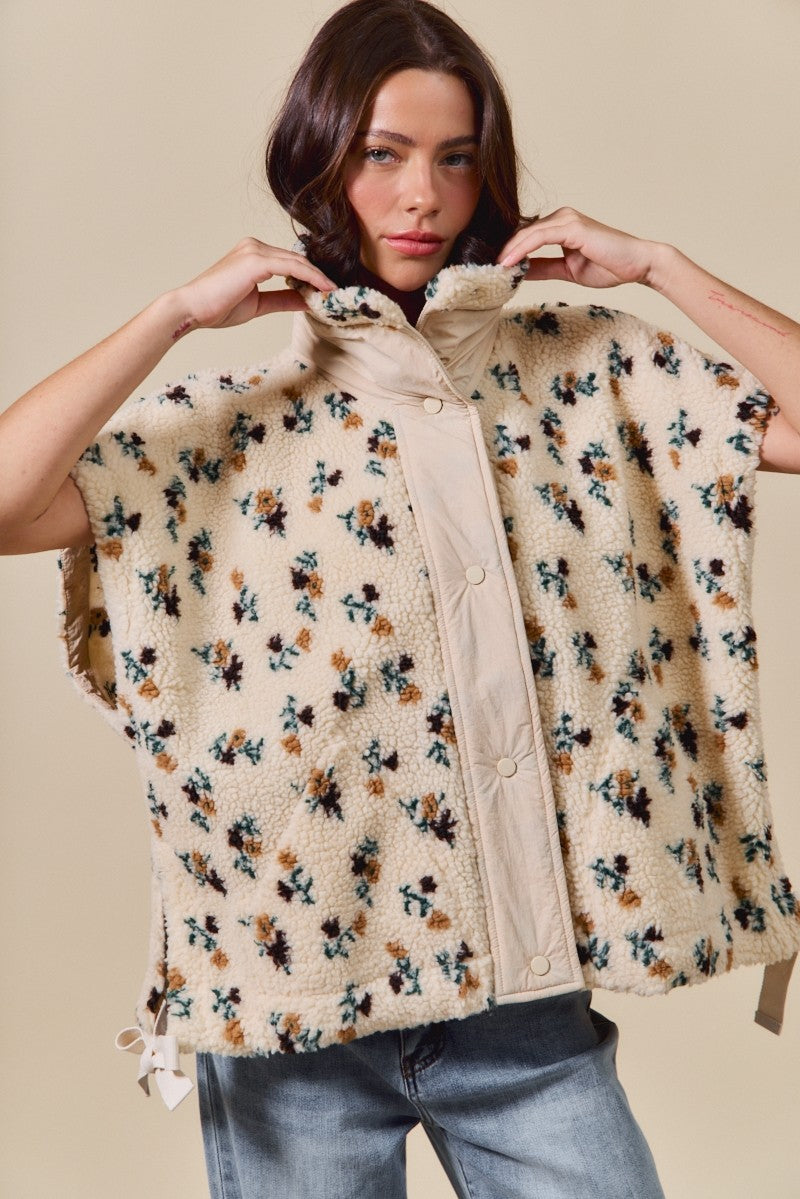  Naomi Floral Oversized Sherpa Vest, Ivory Multi