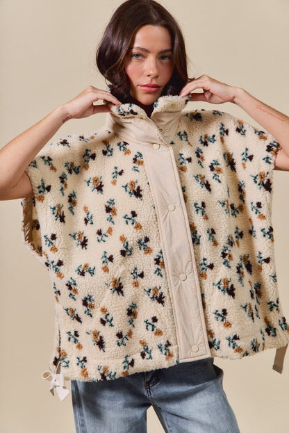  Naomi Floral Oversized Sherpa Vest, Ivory Multi