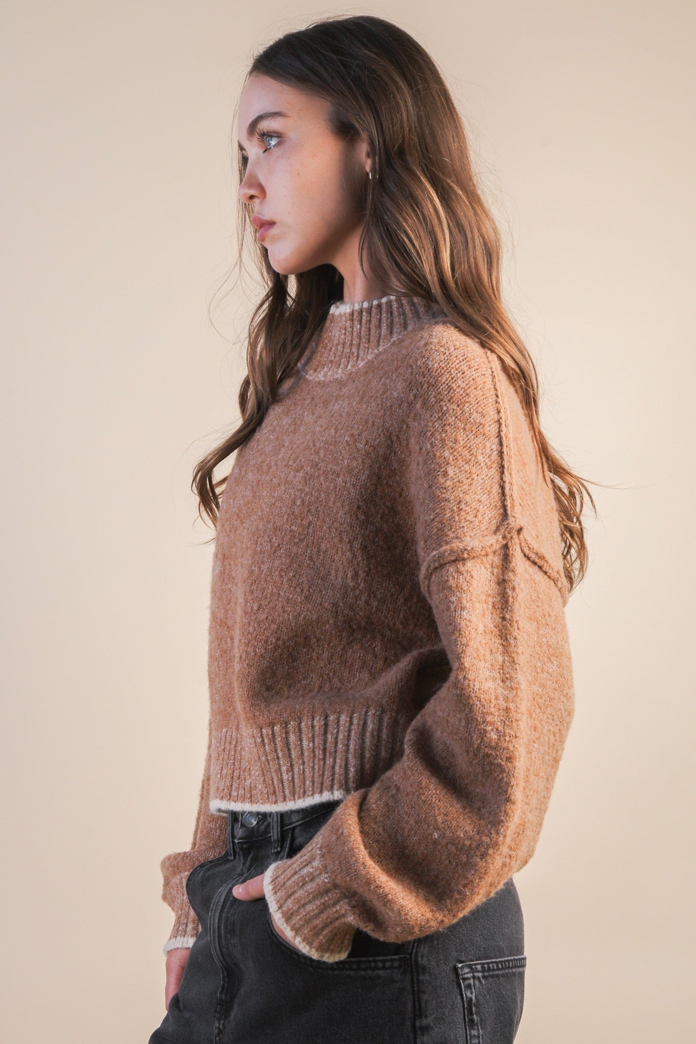  Alice Trim Detail Sweater, Mocha