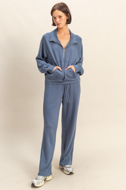  Sloane Wide Leg Knit Pants, Dusty Navy