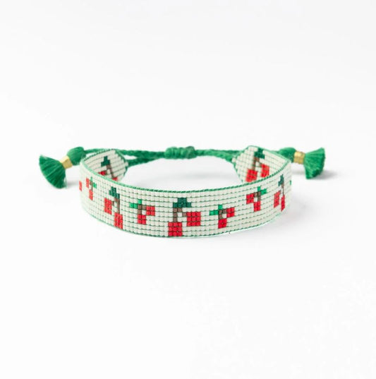  Gabby Adjustable Beaded Bracelet, Green/Cherries | Ink + Alloy
