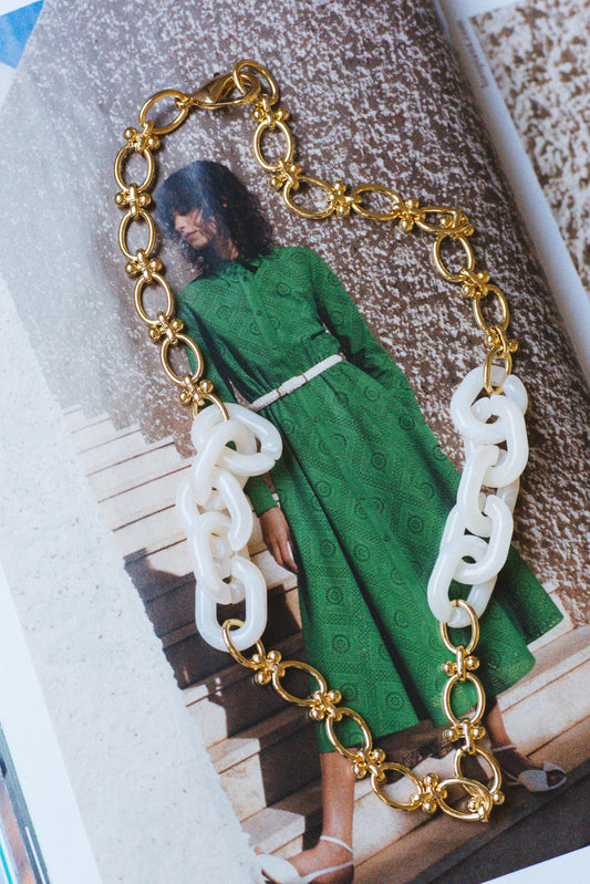  Roxi Resin Link Necklace, Ivory