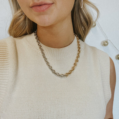  Toby Two Toned Link Necklace, Gold/Silver