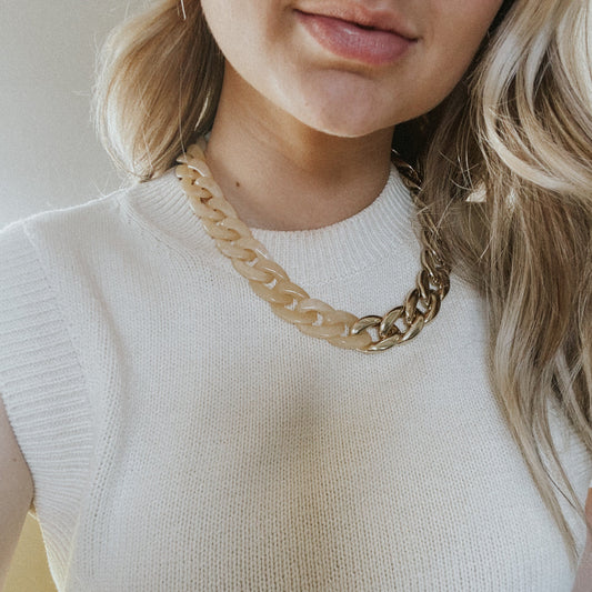  Renee Resin Link Necklace, Ivory