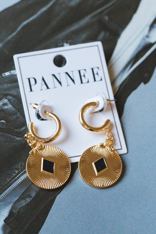  Circle Drop Hoop Earrings, Gold/Black