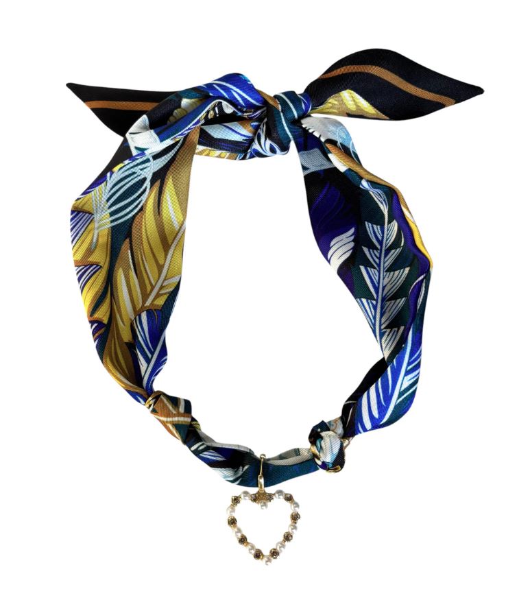  Indigo Pearl Heart Scarf Necklace, Blue | Nora James Jewelry