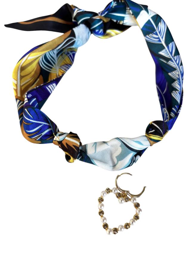 Indigo Pearl Heart Scarf Necklace, Blue | Nora James Jewelry