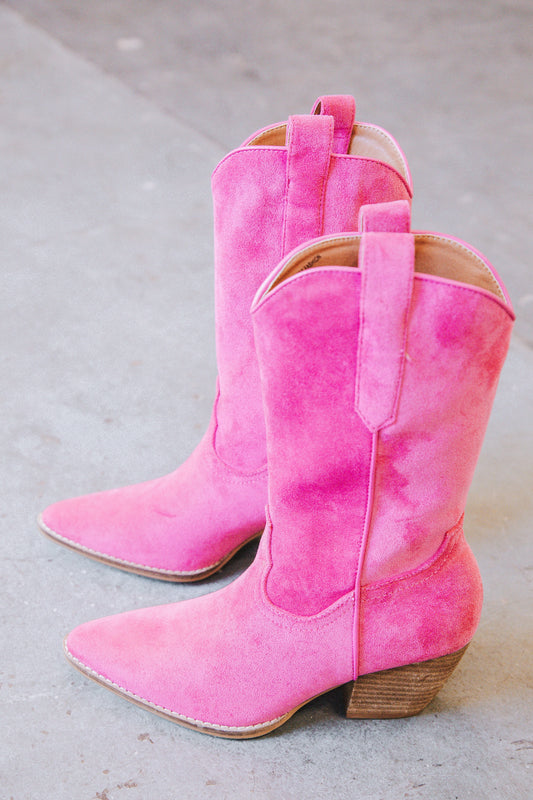  Arisa Mid Calf Faux Suede Boot, Fuschia