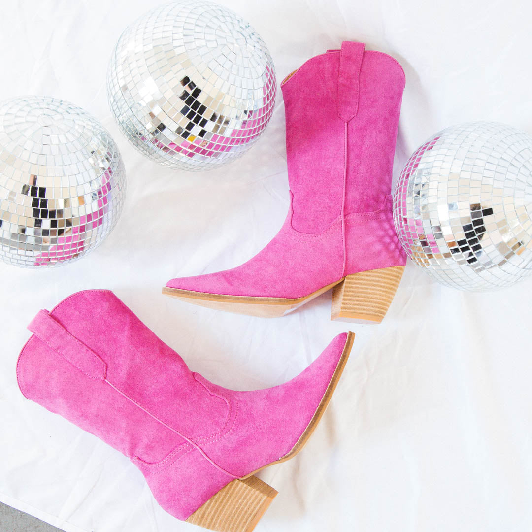  Arisa Mid Calf Faux Suede Boot, Fuschia