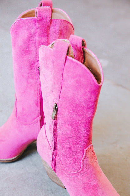  Arisa Mid Calf Faux Suede Boot, Fuschia