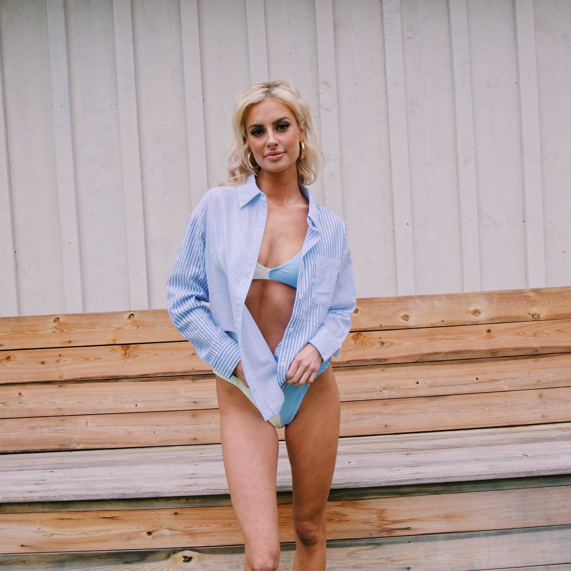 Malibu Color Block Bikini Bottoms, Creme/Blue