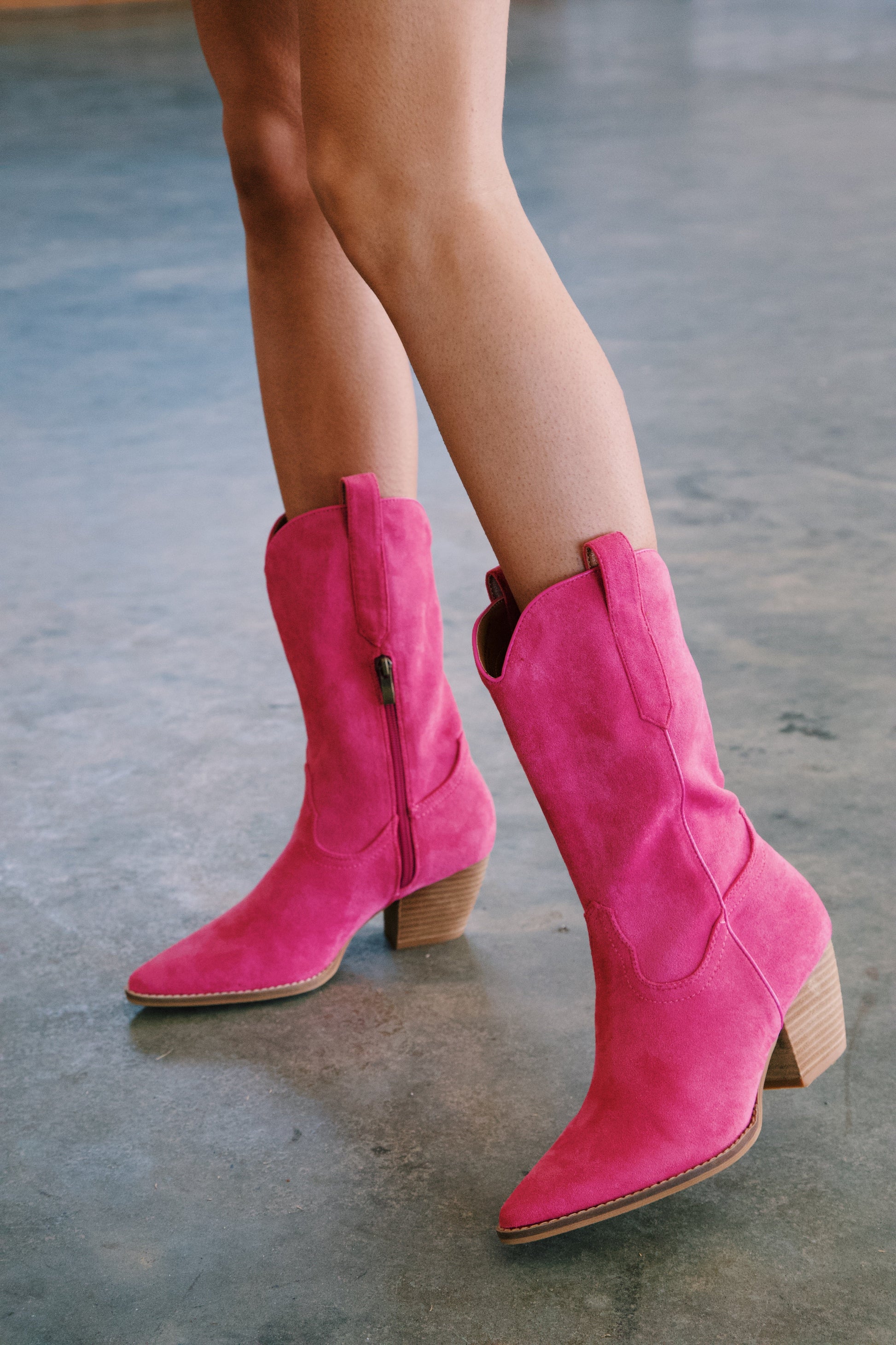  Arisa Mid Calf Faux Suede Boot, Fuschia