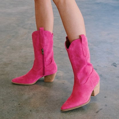  Arisa Mid Calf Faux Suede Boot, Fuschia