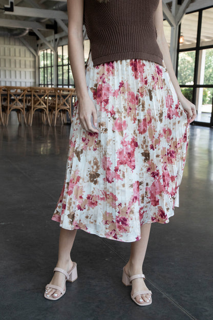  Girls Dinner Pleated Skirt, Pink Multi | Sadie & Sage