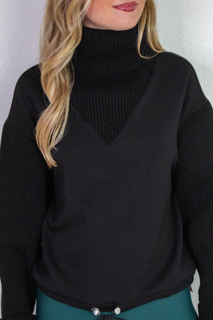  Jovie Soft Knit Ribbed Detail Sweater, Black | RD Style