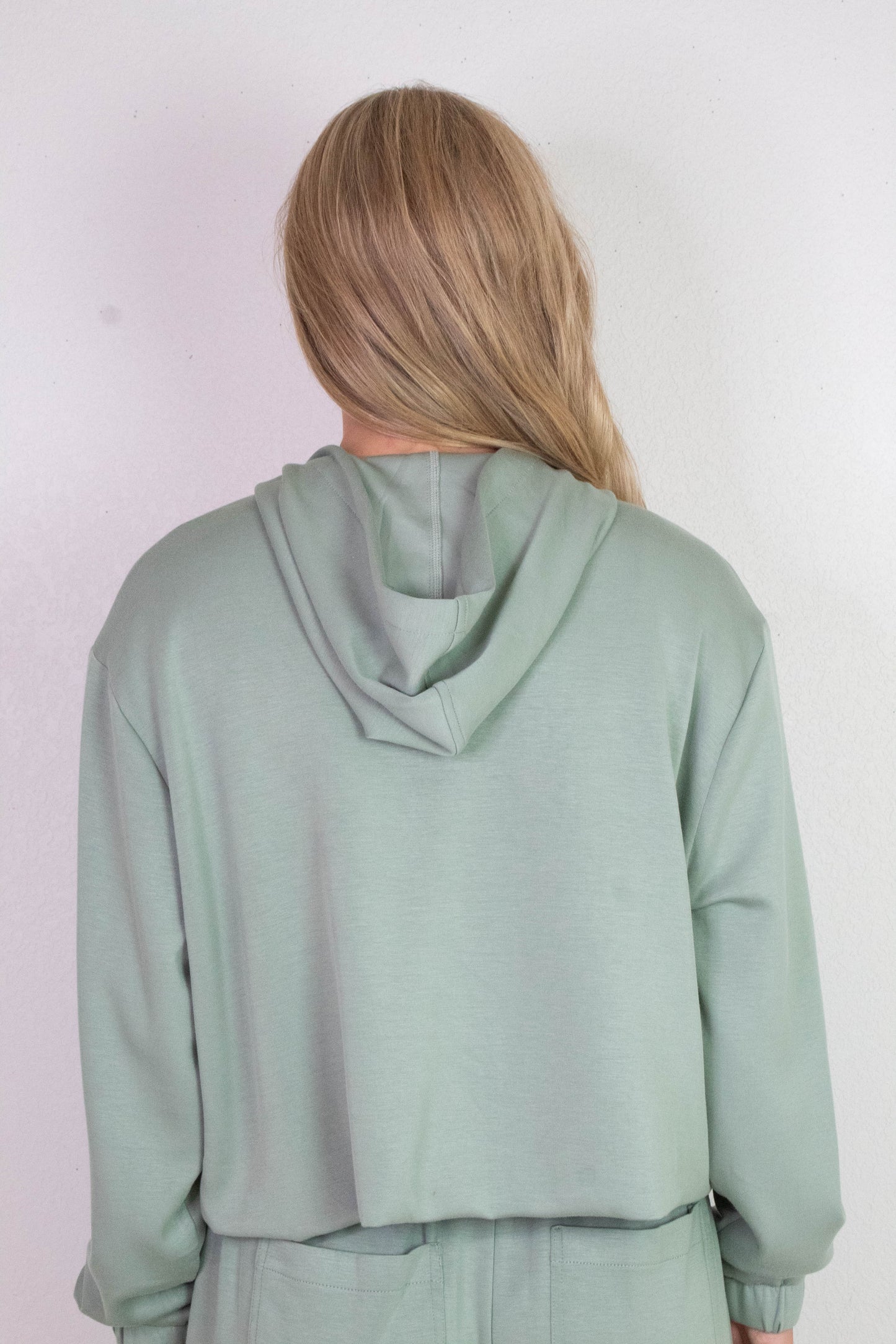  Nora Drawstring Hem Hoodie, Sage Green