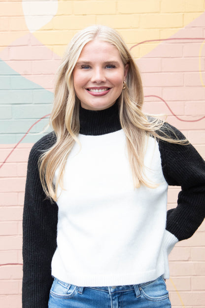  Downtown Mock Neck Sweater, Black/Chalk | Sanctuary