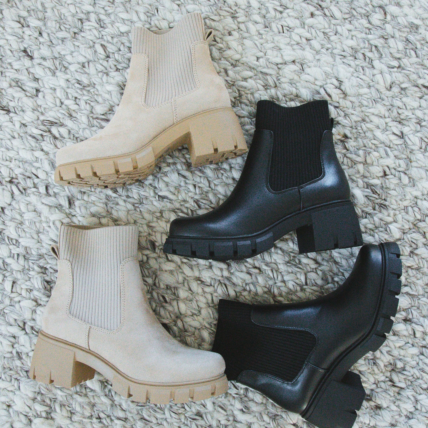  Zordy Ribbed Ankle Lug Sole Chelsea Boot, Black
