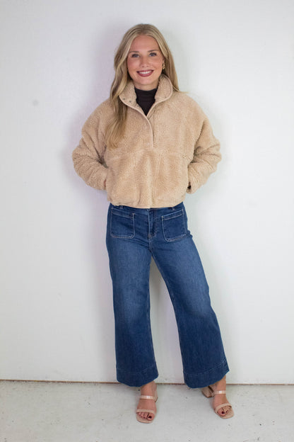  Aria Sherpa Button Neck Jacket, Beige