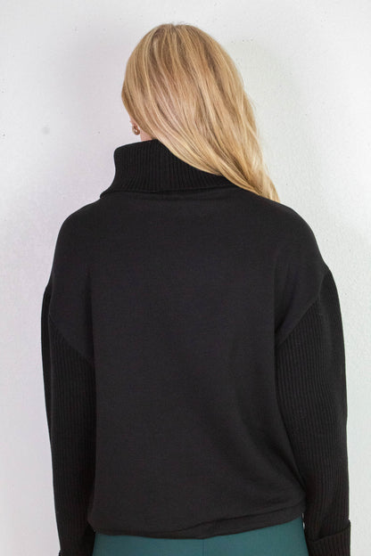  Jovie Soft Knit Ribbed Detail Sweater, Black | RD Style