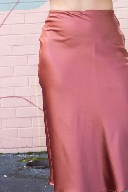  Stevie Satin Bias Midi Skirt, Copper