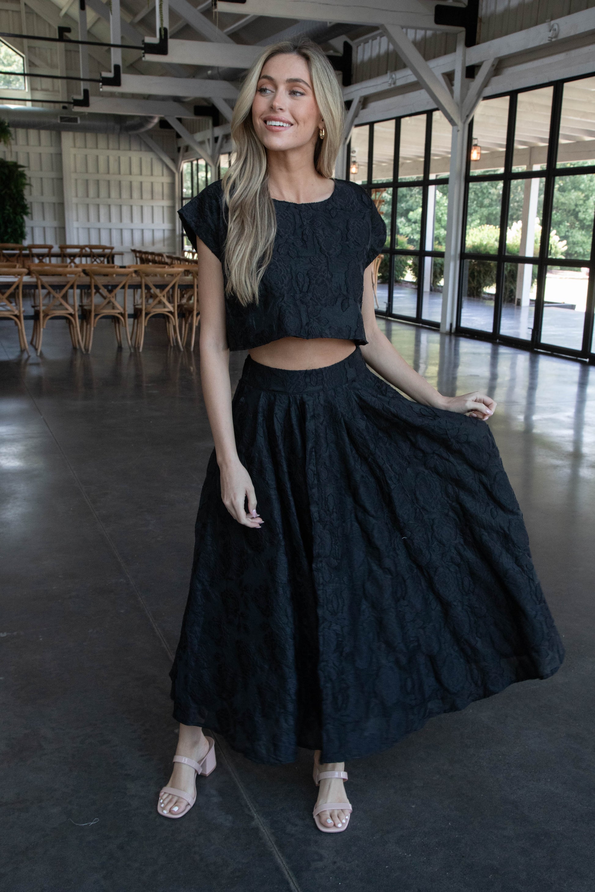  Ryann Cropped Jacquard Top, Black