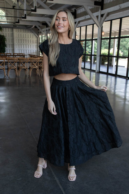  Ryann Cropped Jacquard Top, Black