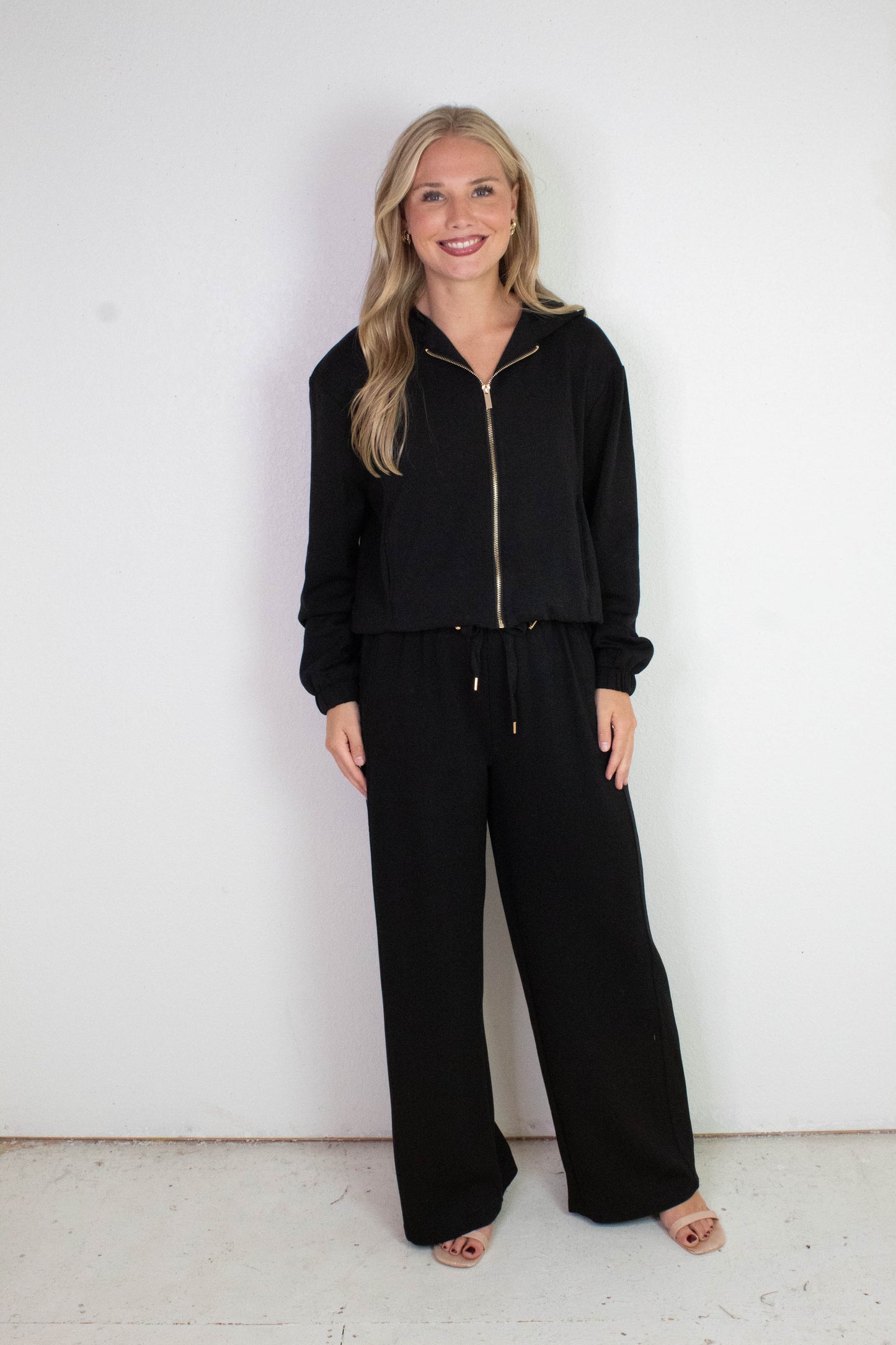  Nora Drawstring Hem Hoodie, Black