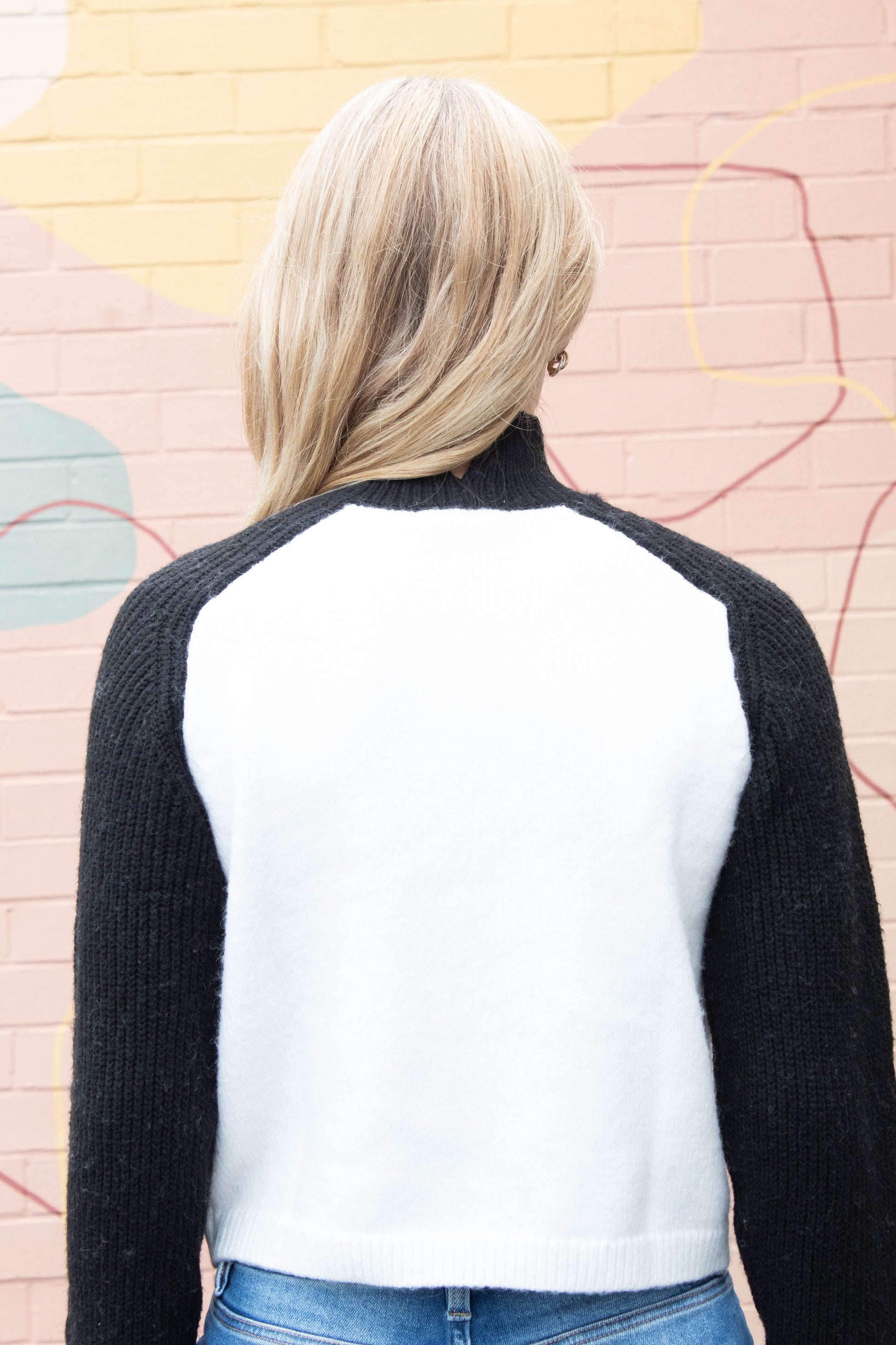  Downtown Mock Neck Sweater, Black/Chalk | Sanctuary