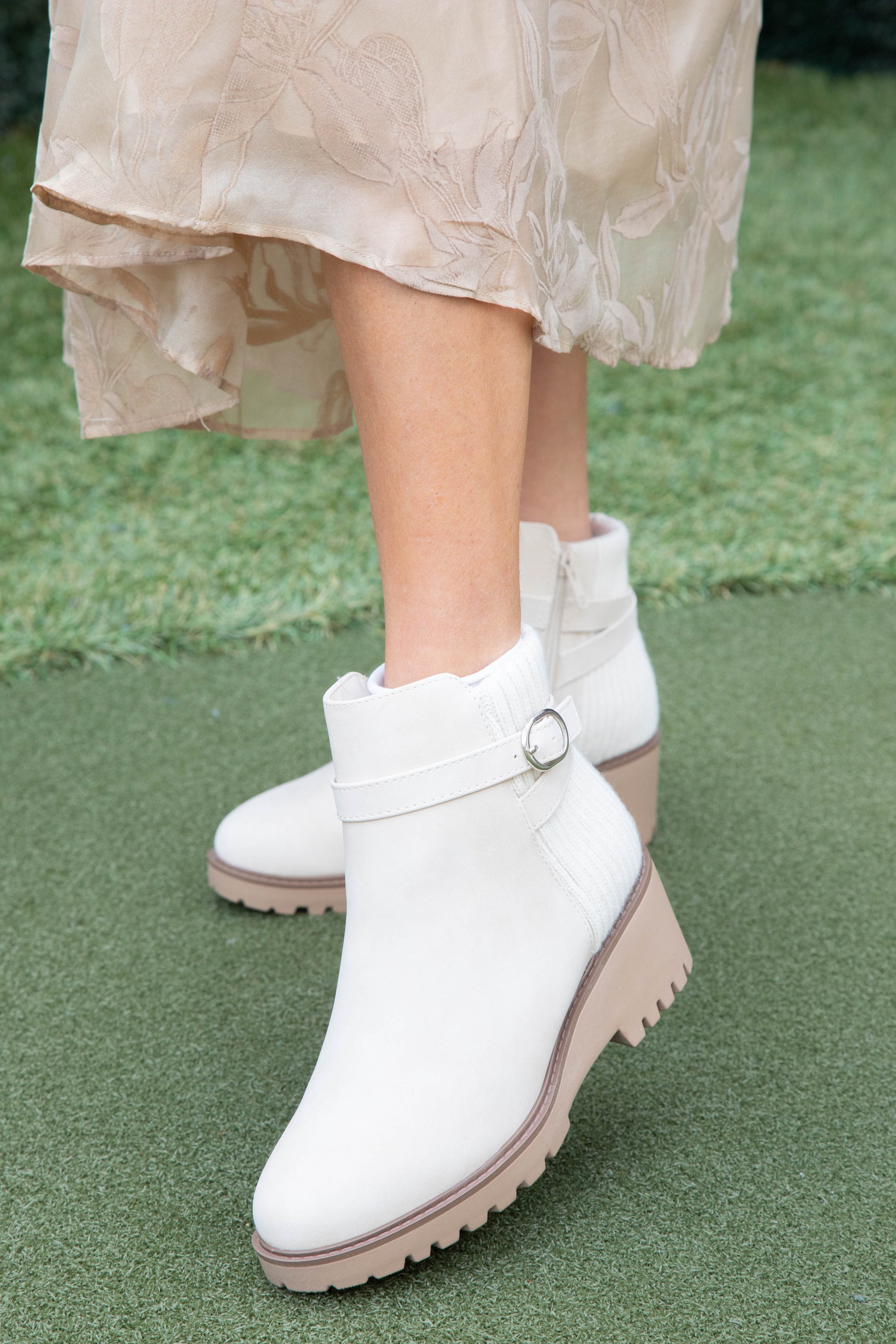  Aeson Knit Back Wedge Bootie, Beige Nubuck
