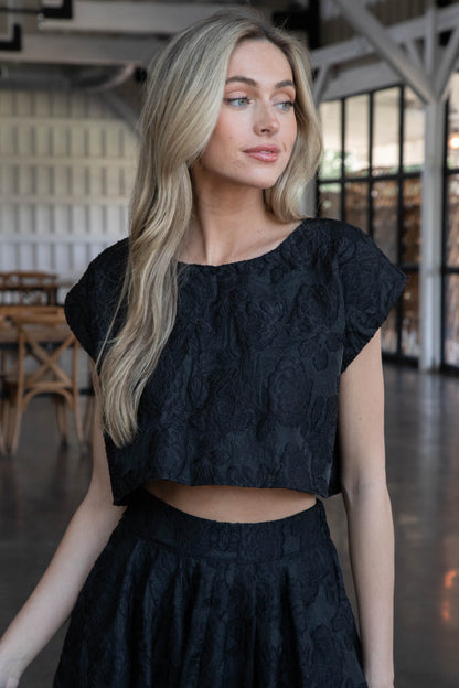  Ryann Cropped Jacquard Top, Black