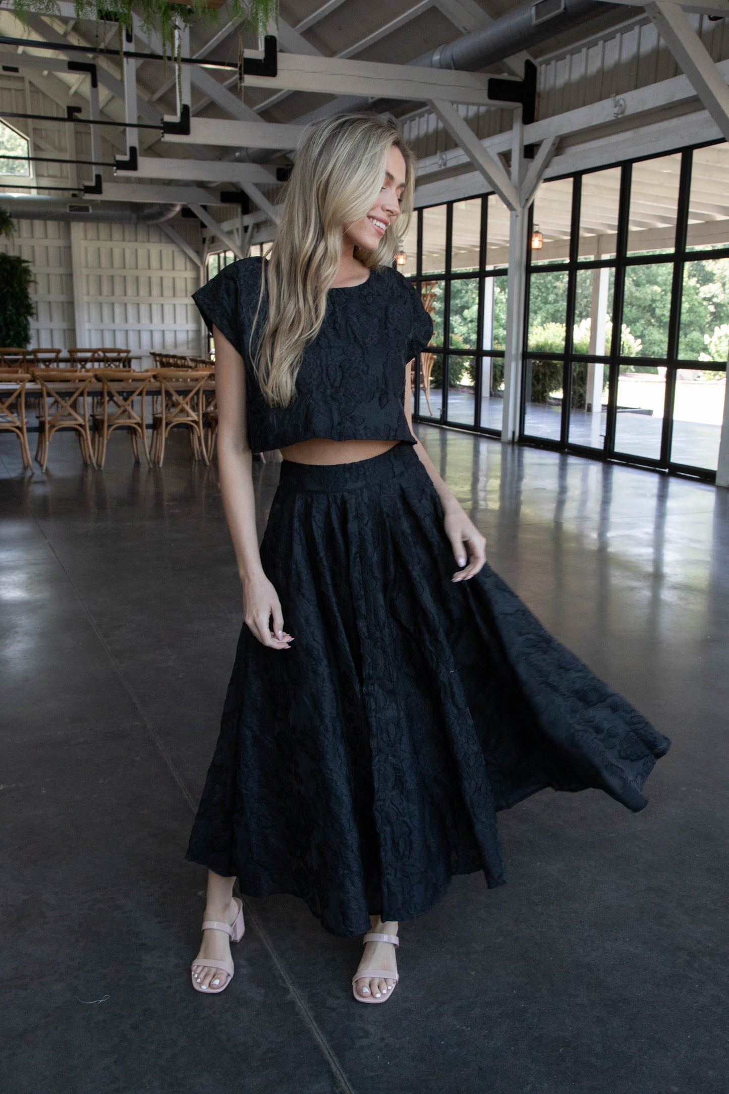  Ryann Cropped Jacquard Top, Black