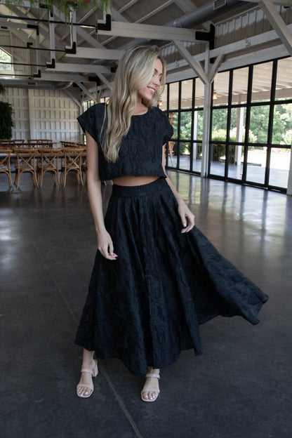  Ryann Cropped Jacquard Top, Black