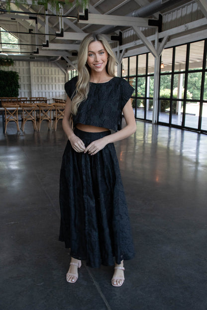  Ryann Cropped Jacquard Top, Black