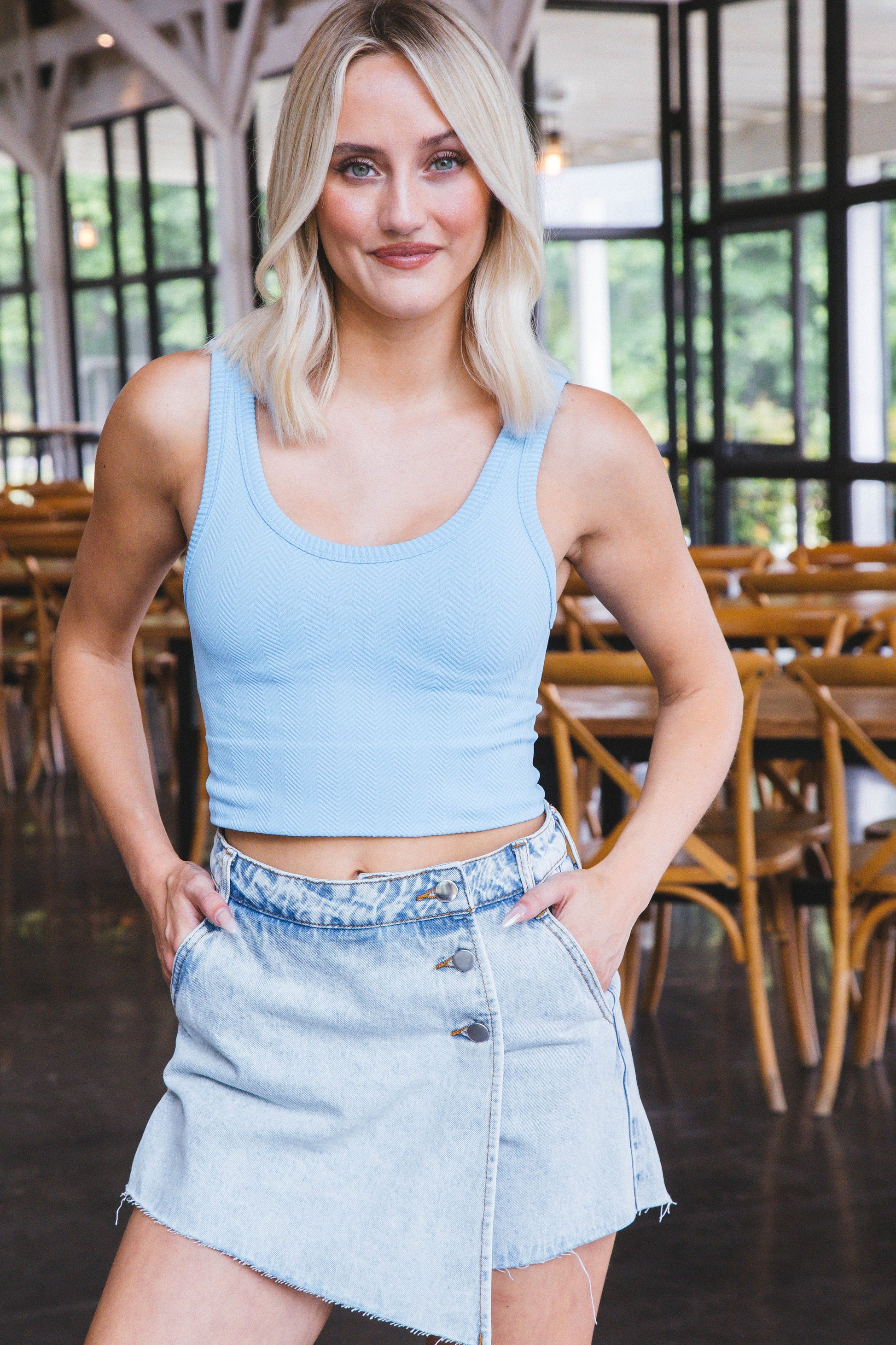  Esther Sleeveless Crop Top, Sky