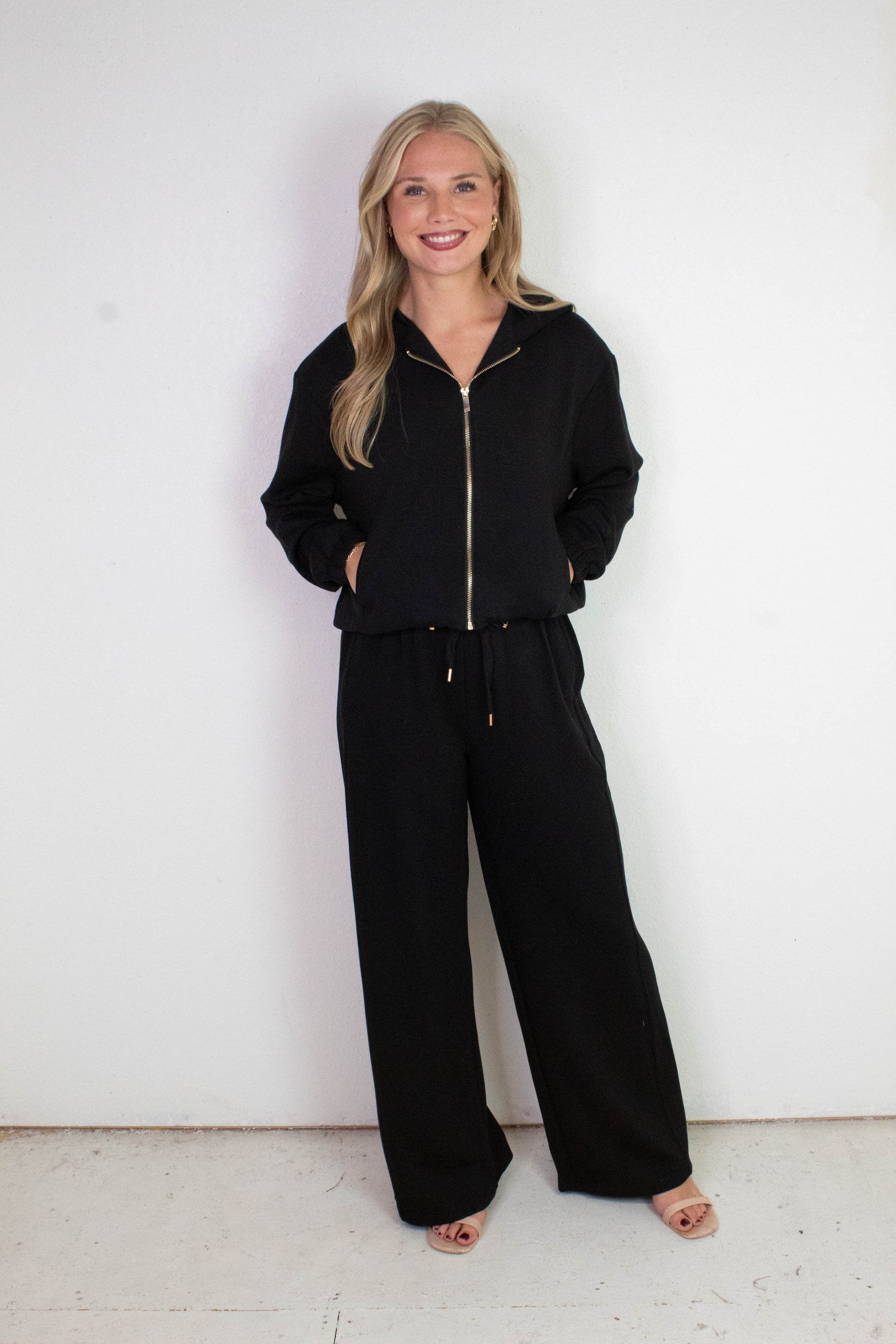  Nora Drawstring Hem Hoodie, Black
