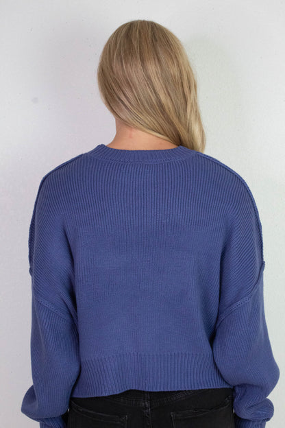  Camila Round Neck Cropped Sweater, Dusty Indigo