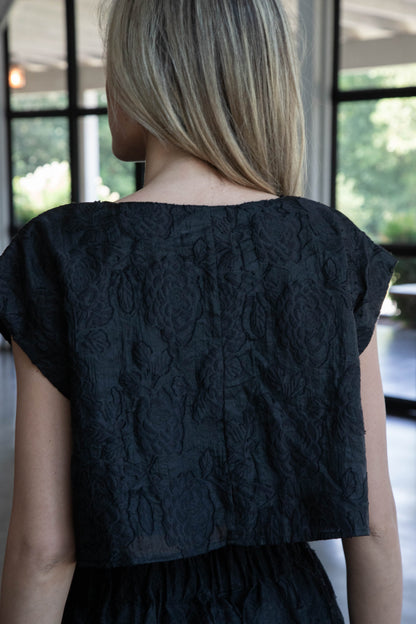  Ryann Cropped Jacquard Top, Black