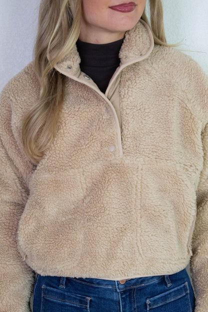  Aria Sherpa Button Neck Jacket, Beige