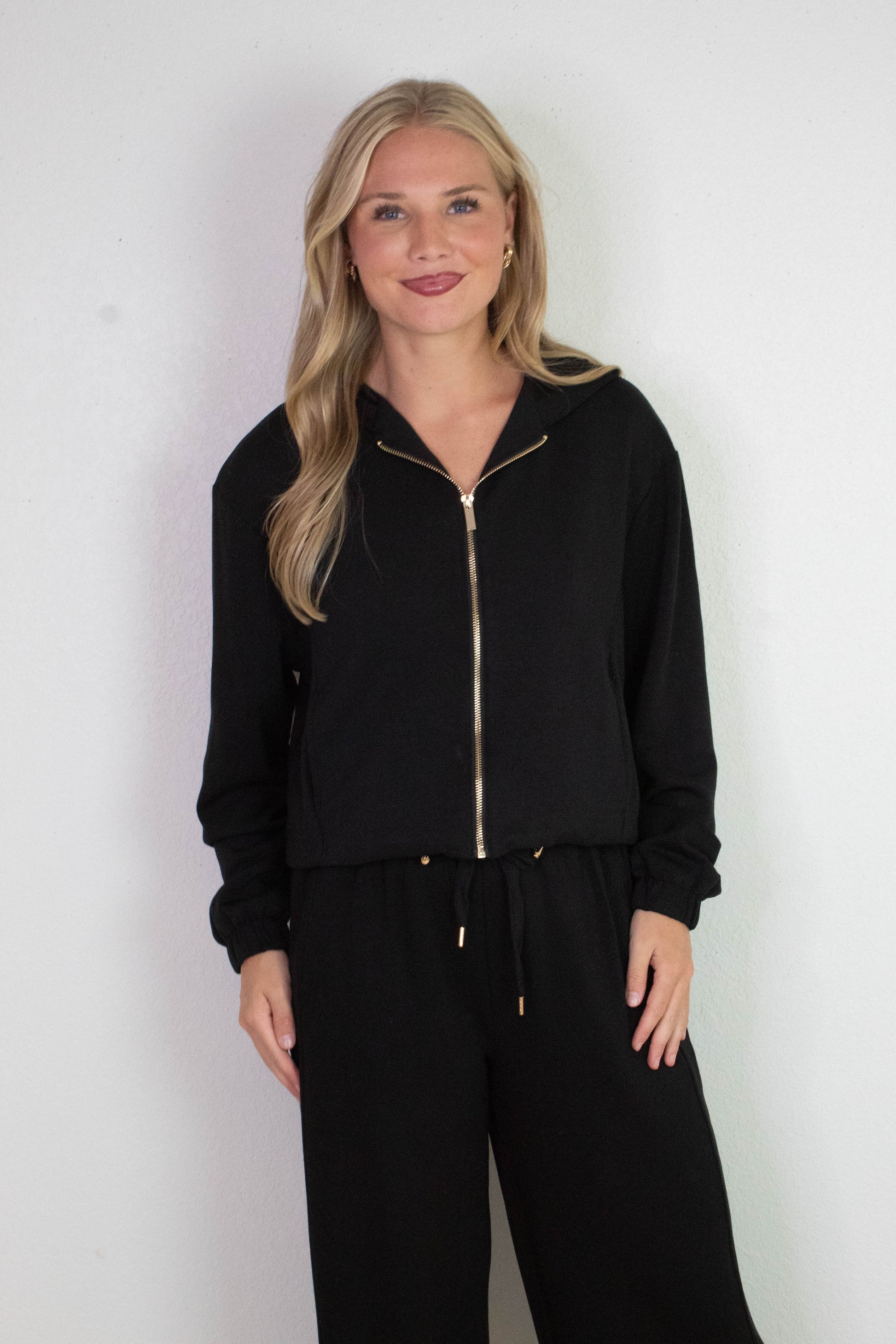  Nora Drawstring Hem Hoodie, Black