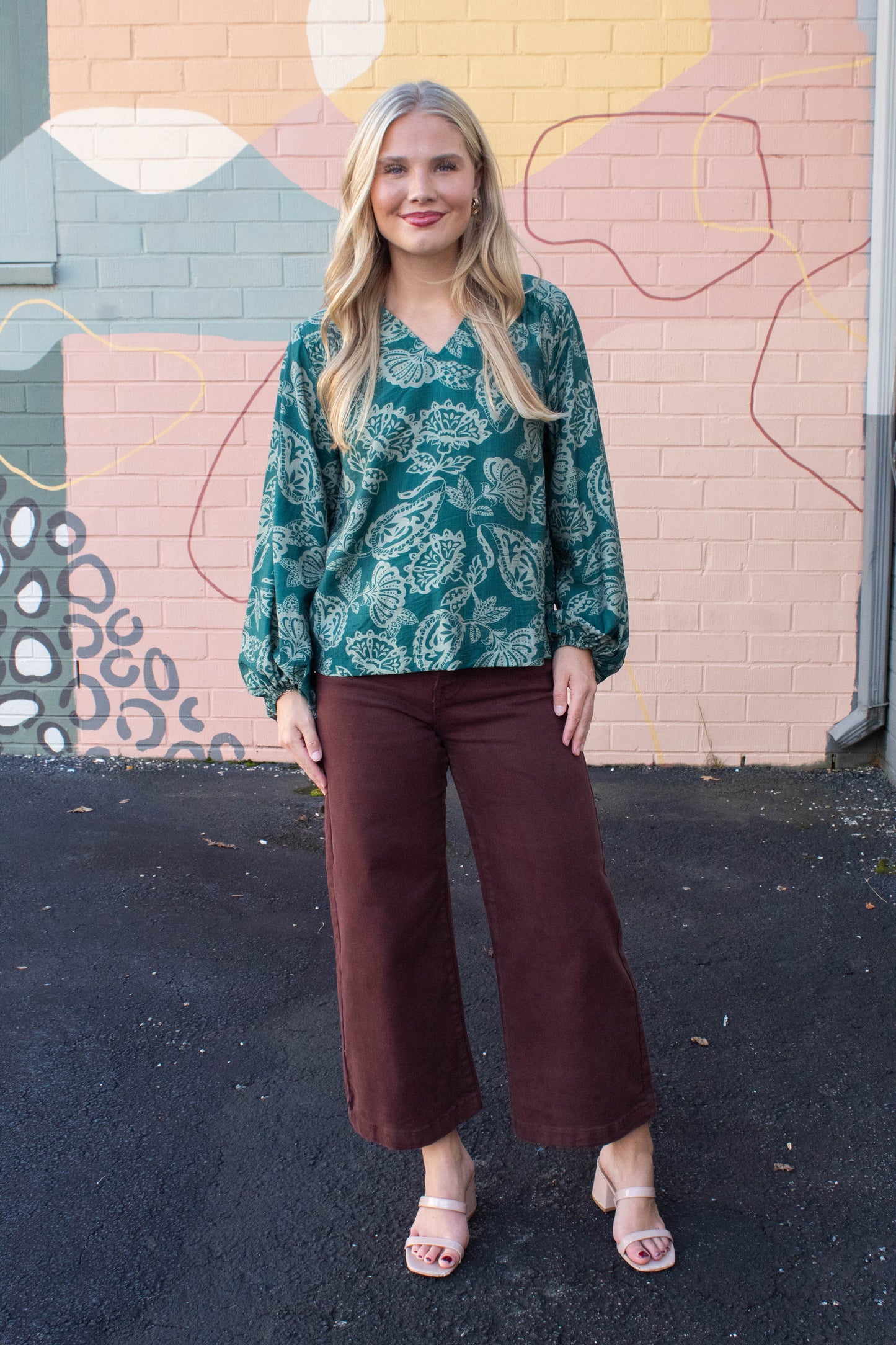  Ariella Balloon Sleeve Blouse, Green