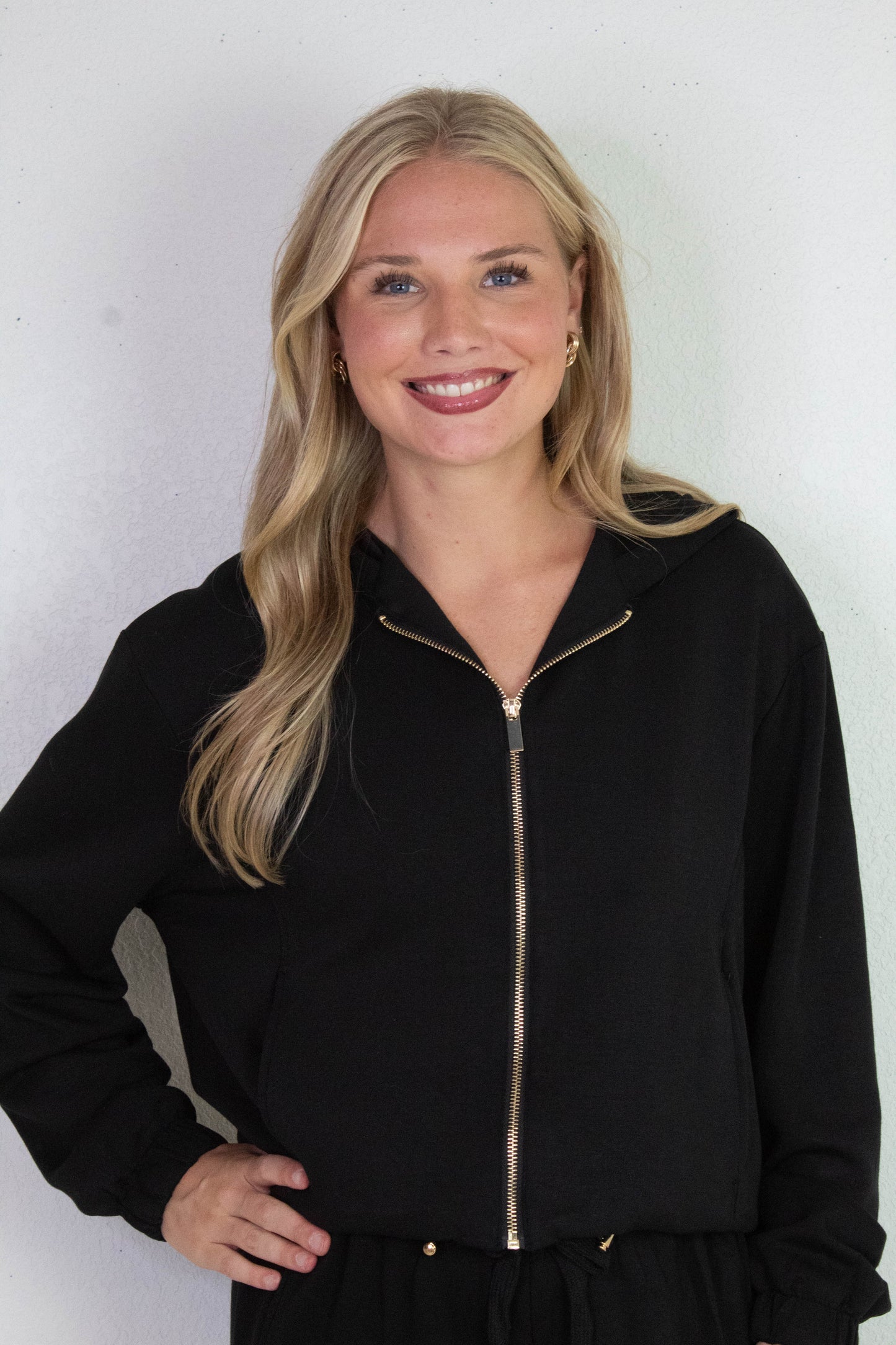  Nora Drawstring Hem Hoodie, Black