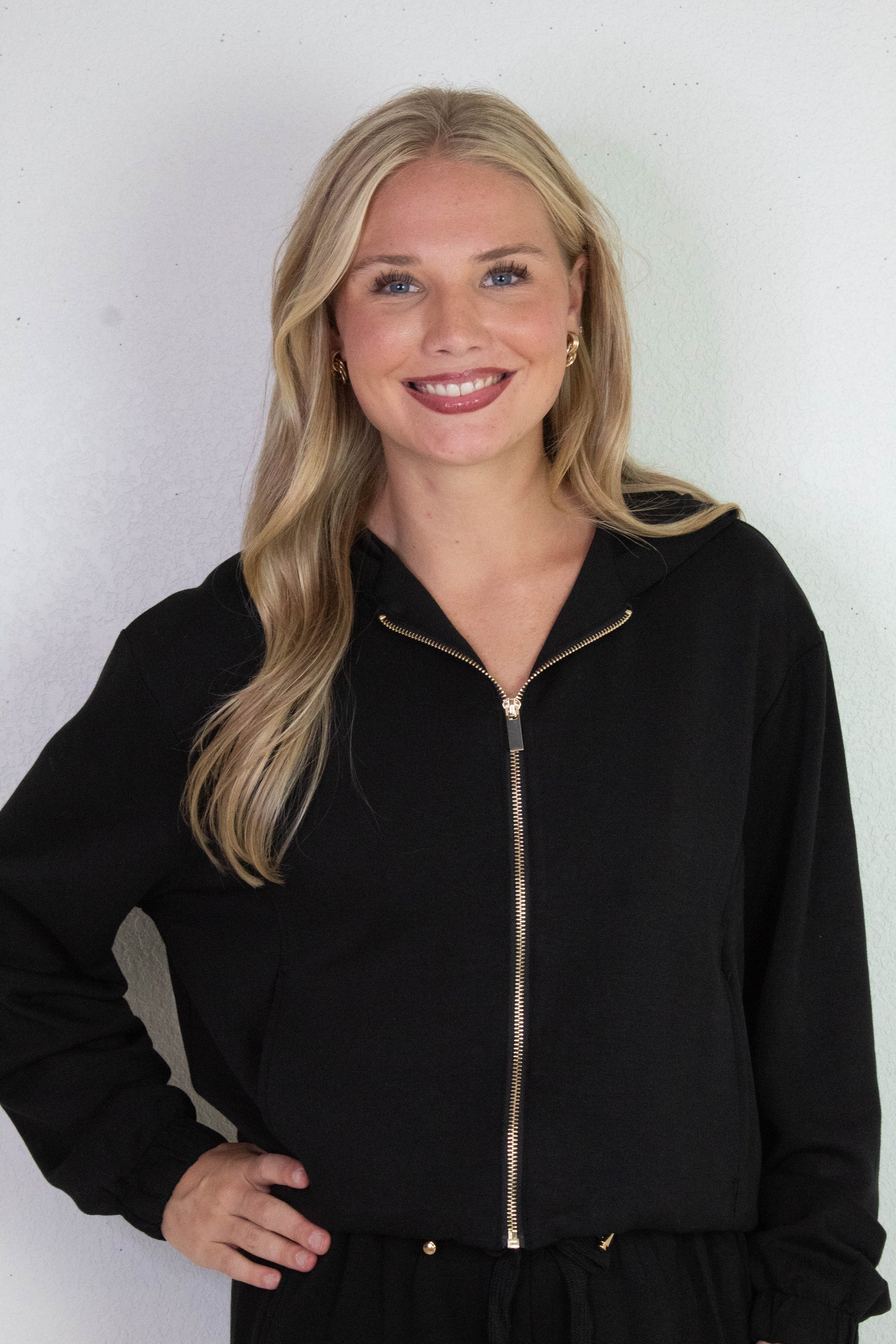  Nora Drawstring Hem Hoodie, Black