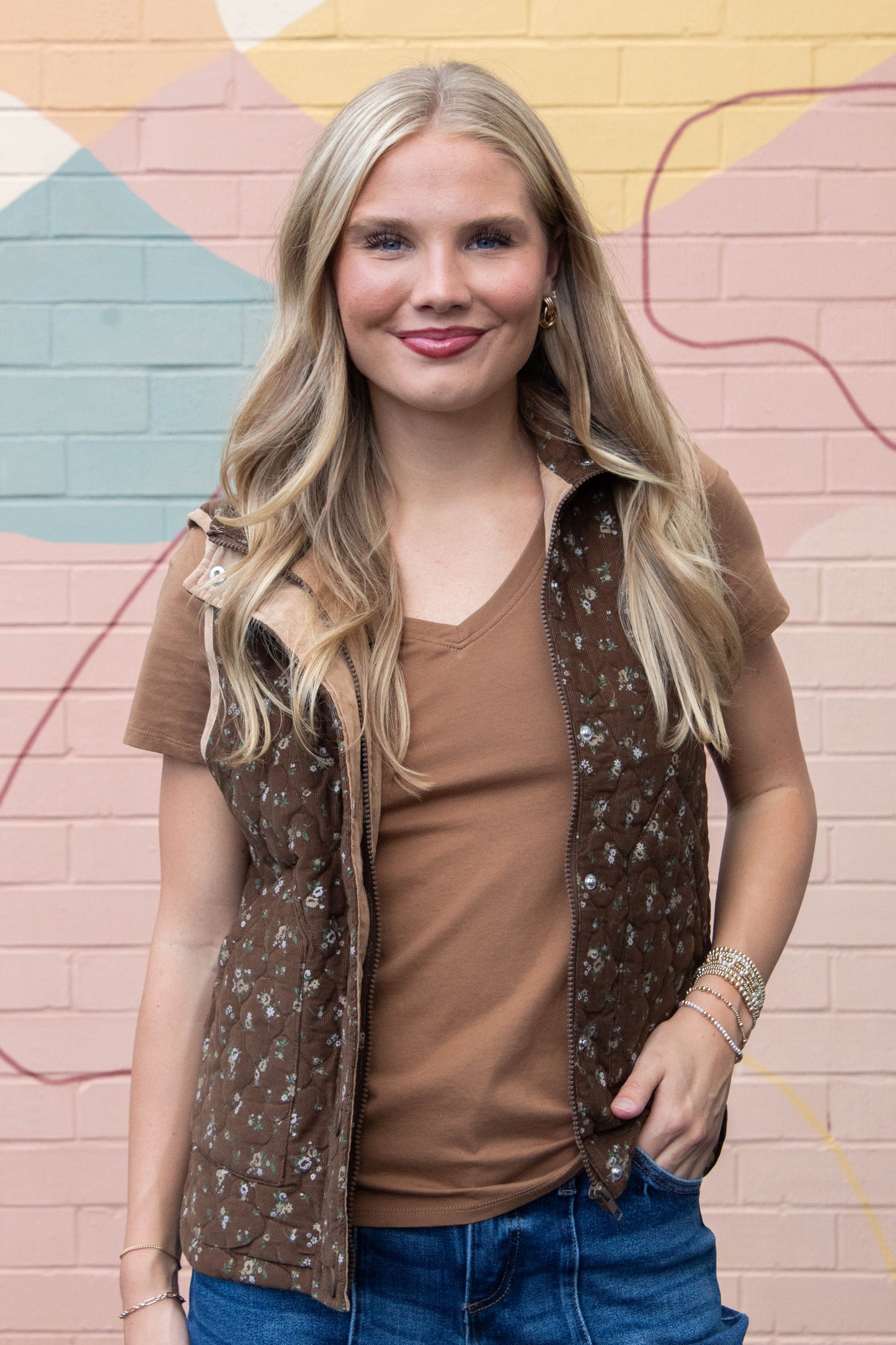Be Cool Tatum Cotton Jersey V-Neck Tee, Bronze Brown