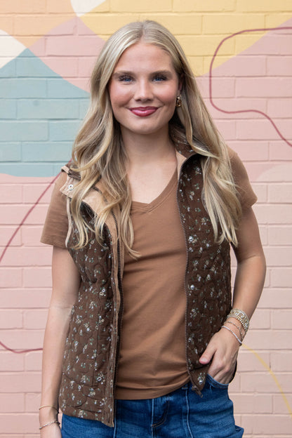 Be Cool Tatum Cotton Jersey V-Neck Tee, Bronze Brown