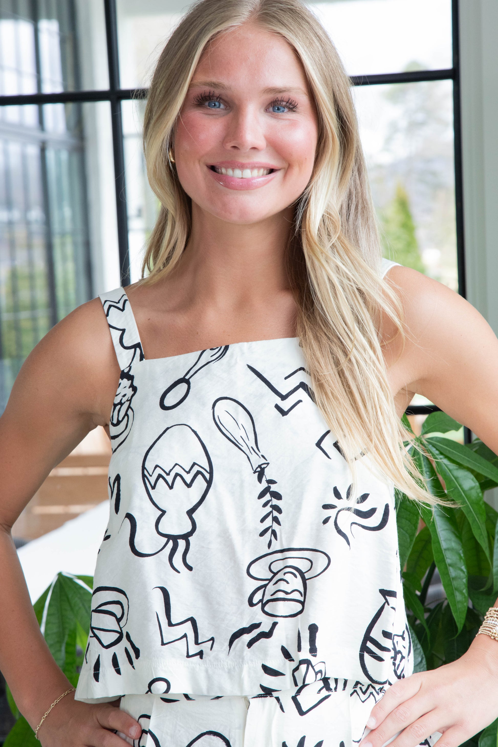  Elena Doodle Print Tank Top, Natural