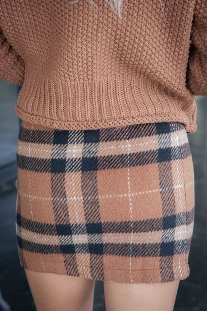  Jemma Plaid Mini Skirt, Brown