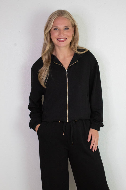  Nora Drawstring Hem Hoodie, Black