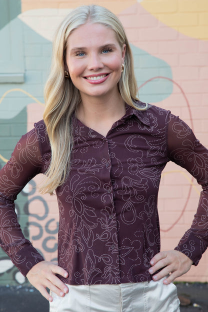  Beatrice Mesh Button Down, Bohemian | Sanctuary